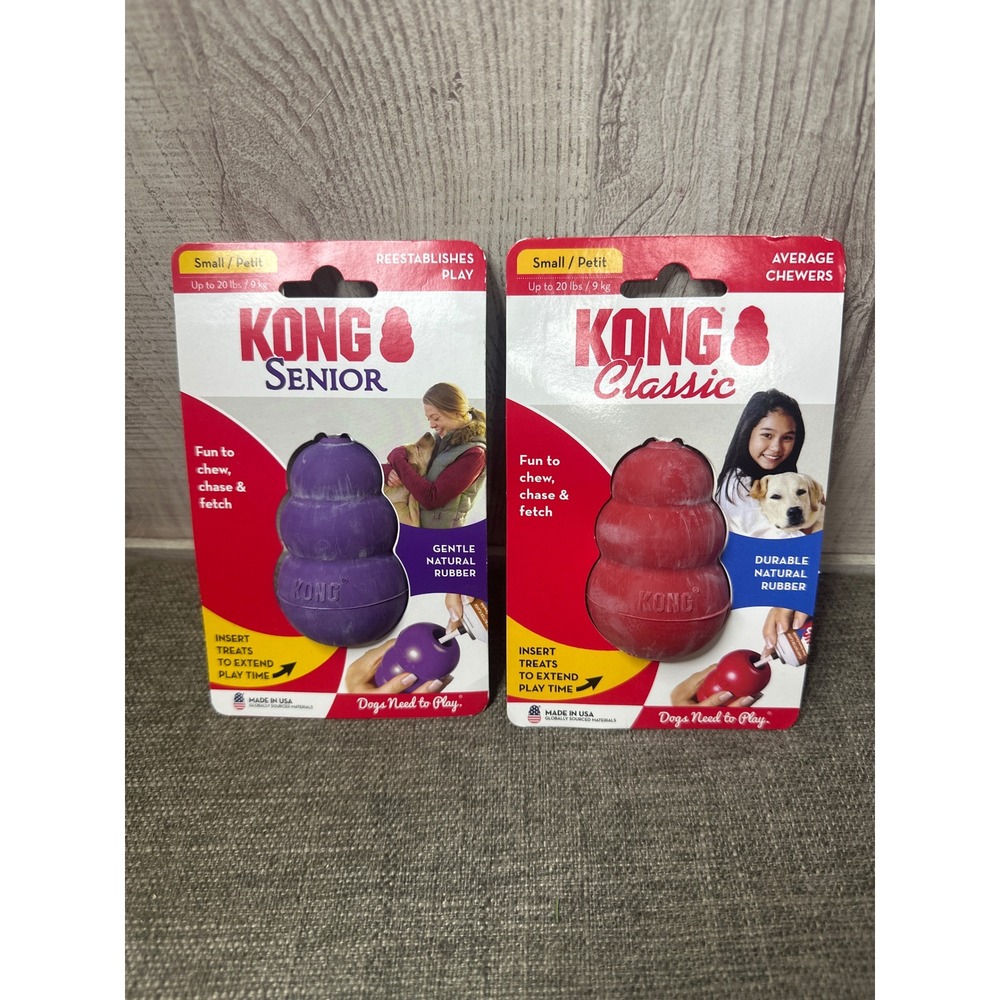 KONG Classic and Senior Small Dog Toy Bundle Red and Purple Rubber Chew 2 Pack